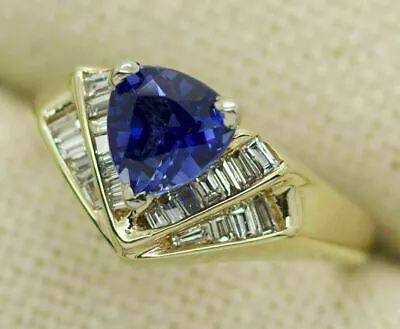 14K Yellow Gold Over 2CT Trillion Cut Tanzanite & Diamond Cocktail Wedding Ring • $79.20