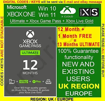 Xbox Game Pass Ultimate 12 Months Key - Xbox / PC Digital Code - UK/EU • £103.19