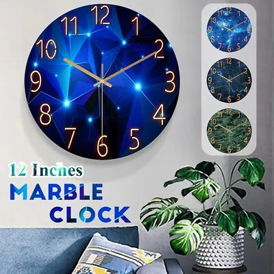 $35.63 • Buy Wall Quartz Clock Glass Silent Art Home Decor Modern Living Room Round Watch