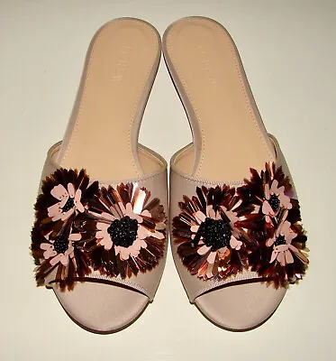 NIB J Crew Size 8 Warm Sandstone Satin Flats W/ Floral Embellishment #G8895 • $50