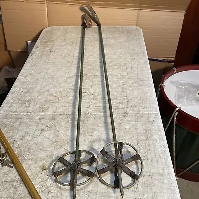 51” Vintage Aluminum  Ski Poles With Leather Baskets & Handles • $49.97