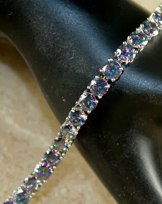 Silver Elegant Mystic Rainbow Fire Topaz Round Bracelet  • $21.99