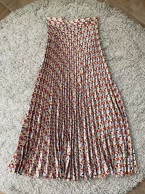 ZARA Womens Size XS Pleated Maxi Skirt Zip Closure Multi Color Geometric Print • $17.49