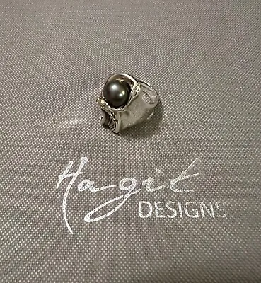 Hagit Gorali HG Israel Sterling Silver & 14k Pearl Ring Sz 8.25 9.4g • $149