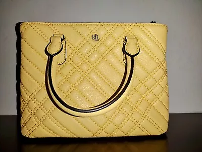 Ralph Lauren Marcy II Plaid Quilted Leather Satchel Yellow • $39.50