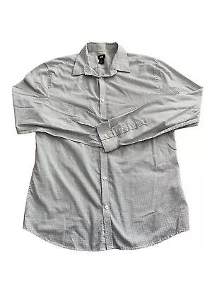 H&m Mens Gray/White Long Sleeve Button Down Checkered Shirt Size Xl • $13.68