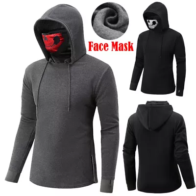 Trendy Graphic Skull Face Mask Hoodie Sweatshirt For Men In Black • £17.04