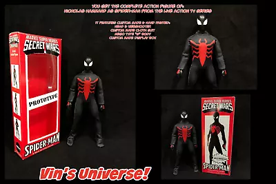 Custom 8  Mego Scale Spider-Man In Black Prototype Suit Action Figure With Box • $124.99