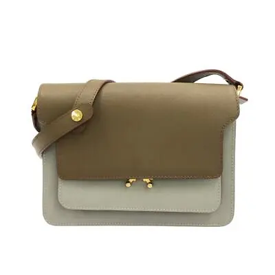 Auth MARNI Trunk - Brown Gray Leather Shoulder Bag • $360
