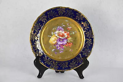 Victoria Carlsbad Plate Gold & Royal Blue Floral Pattern 8.5   (MP11005) • $45.99