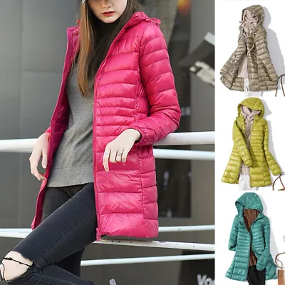 Winter Women Packable Ultralight Long Down Hooded Jacket Puffer Parka Coats  • $30.20