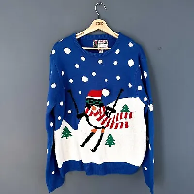 £3.99 • Buy Mens Blue Christmas Penguin Jumper Sweater Top Size XXL