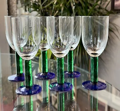 Set Of Six Murano Style Handcrafted Art Glass Wine Glasses Goblets - GORG! • $24.99