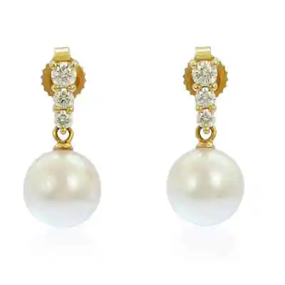 Mikimoto Morning Dew Akoya Cultured Pearl Earrings 18 Karat Yellow Gold PEA642DK • $3371.50