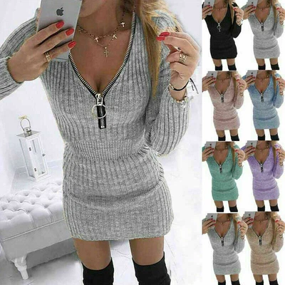 $16.42 • Buy Women Jumper Long Sleeve Sundress Dress Bodycon Stretch Fit Plus Size Dresses AU