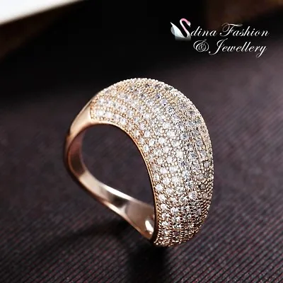 $21.99 • Buy 18K Rose Gold Filled Simulated Diamond Studded Stylish Curved Band Party Ring 
