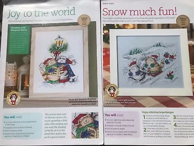 2 X Margaret Sherry Giant Cross Stitch Christmas Charts Carolling Cats Fun Snow • £2.50