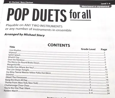 Bb/ BASS Clarinet POP Duets Music Book 17 Songs Splish Splash/Margaritaville+ • $14.79