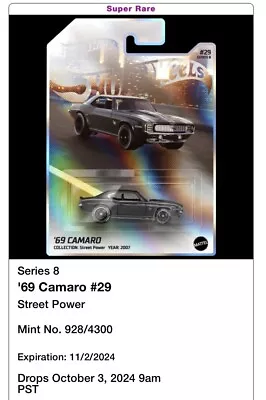 HOT WHEELS PREMIUM SERIES 8 VNFT PHYSICAL 69 CAMARO PRESALE-VERY RARE!! • $149