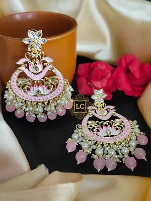 Meenakari Chand Bali Earrings Set || Indian Meenakari Drop Earrings For Women. • $15