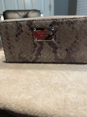 Michael Kors Zip Around Grey Cream Snakeskin Embossed Large  Long Wallet • $10