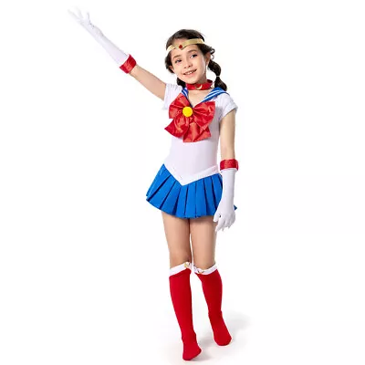 Kids Grils Anime Sailor Moon Tsukino Usagi Cosplay Costume Dress Outfit Party • $56.27