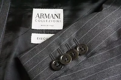 Armani Collezioni Executive Gray Blue Pinstriped Wool 2 Pc Suit Jacket Pants 46R • $69.99