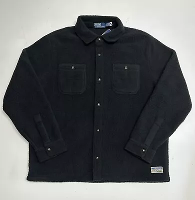 Polo Ralph Lauren Brushed Fleece Sherpa Shirt Jacket Black Size L • $105