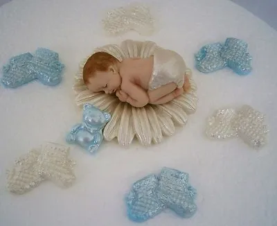 Edible Sleeping Baby & Flower  Christening / 1st Birthday Cake Decoration Topper • £13.95