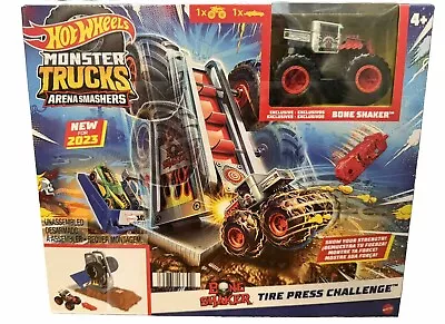 Hot Wheels Monster Trucks Arena Smashers Bone Shaker Tire Press Challenge NEW • $19.99
