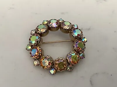 Vintage Authentic Signed Weiss Aurora Borealis Wreath Brooch Pin Nr • $24.95