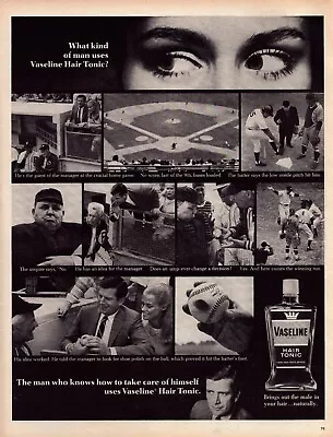 1967 Vaseline Hair Tonic Print Ad Baseball Game Umpire Stands • $8.99