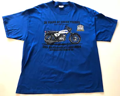 Vintage Kawasaki  H1 500 Triple Motorcycle Racing T-shirt Blue Size L Large • $49.90