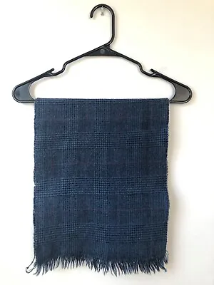 100% Lambswool Mens Scarf Glen Plaid Blue Fringe New Wool 52” Long • $9.99