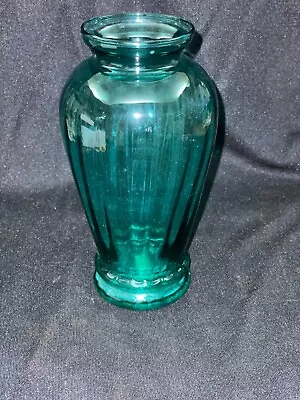 Vintage PILGRIM GLASS Teal Blue Green Colored Ribbed 7 1/2  Vase • $9.99