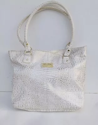 Marc Fisher East West Large Business Tote Shoulder Bag White Gold Moc Croc EUC • $22