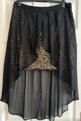 £15 • Buy Lipsy 16 Sequin & Chiffon Skirt Black/Gold - Party/Christmas