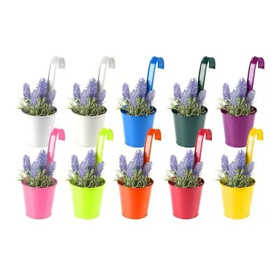 10 X Colour Metal Balcony Plant Flower Pot Hanging Vase Set • £9.99