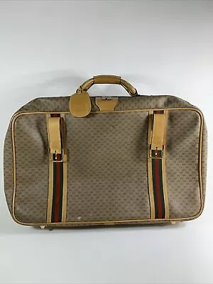 70's VTG Old Gucci Boston Sherry Line GG Travel Tote Bag Leather Brown Carry On • $129