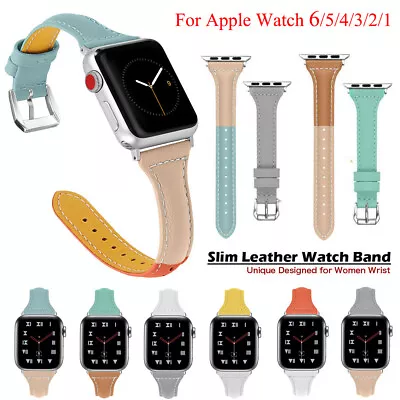 $12.34 • Buy For Apple Watch Series 6 5 4 3 2 SE 40/44mm Slim Leather IWatch Band Women Strap