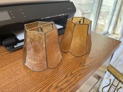 2 Vintage Sconce Lamp Brown Capiz Shell Shades 6 Sided As Is As Found • $24