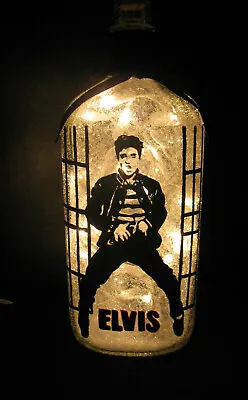 Hand Painted Elvis Presley  Night Light Lamp Made From A Wine Bottle 2 Jailhouse • $24.99