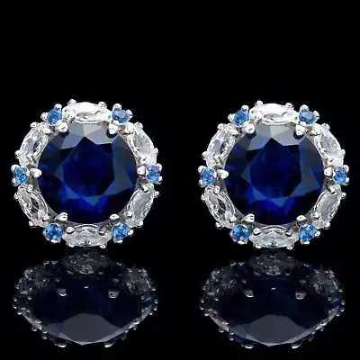 2CT Blue Sapphire Halo Marquise Simulated Diamond Stud Earrings 14k White Gold • $152.99