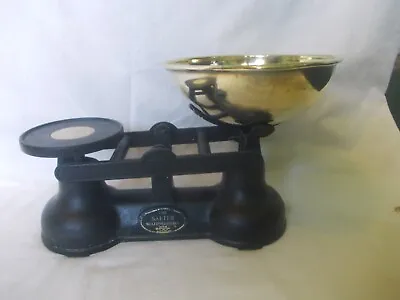£15 • Buy Vintage Salter Black Cast Iron Kitchen Scales Brass Pan Weights   ( 1 )