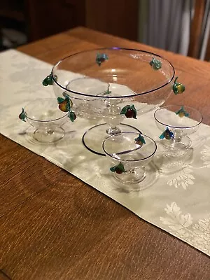 1920's Venetian Compote With 4 Matching  Compotes /Applied Glass Fruit • $1100