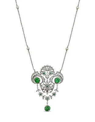 925 Sterling Silver Syn Emerald Pendant Chain Necklace Vintage Style Jewellery • £263
