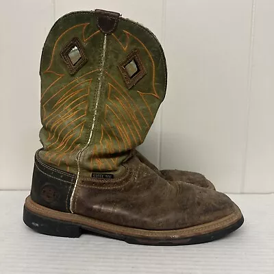 Justins Boots Mens 10.5 D Green Steel Toe Western Rodeo Cowboy Rancher Work Boot • $29.99