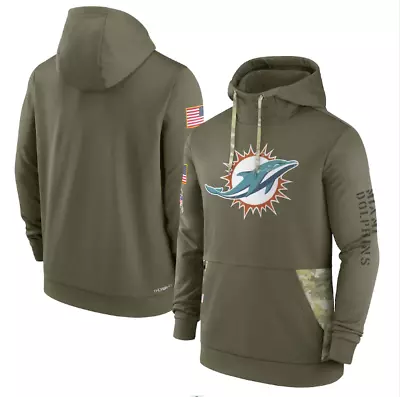 Men's Miami Dolphins Olive 2022 Sideline Salute To Service Pullover Hoodie • $27.99