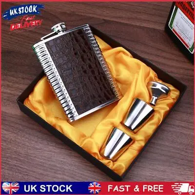 8oz Hip Flask Barware Mini Empty Bottle With 1 Funnel 2 Cups For Camping Picnics • £9.30