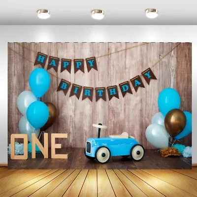 Blue Car 1st Backdrop Boys Birthday Party Baby Shower Photo Background Banner- • $18.18